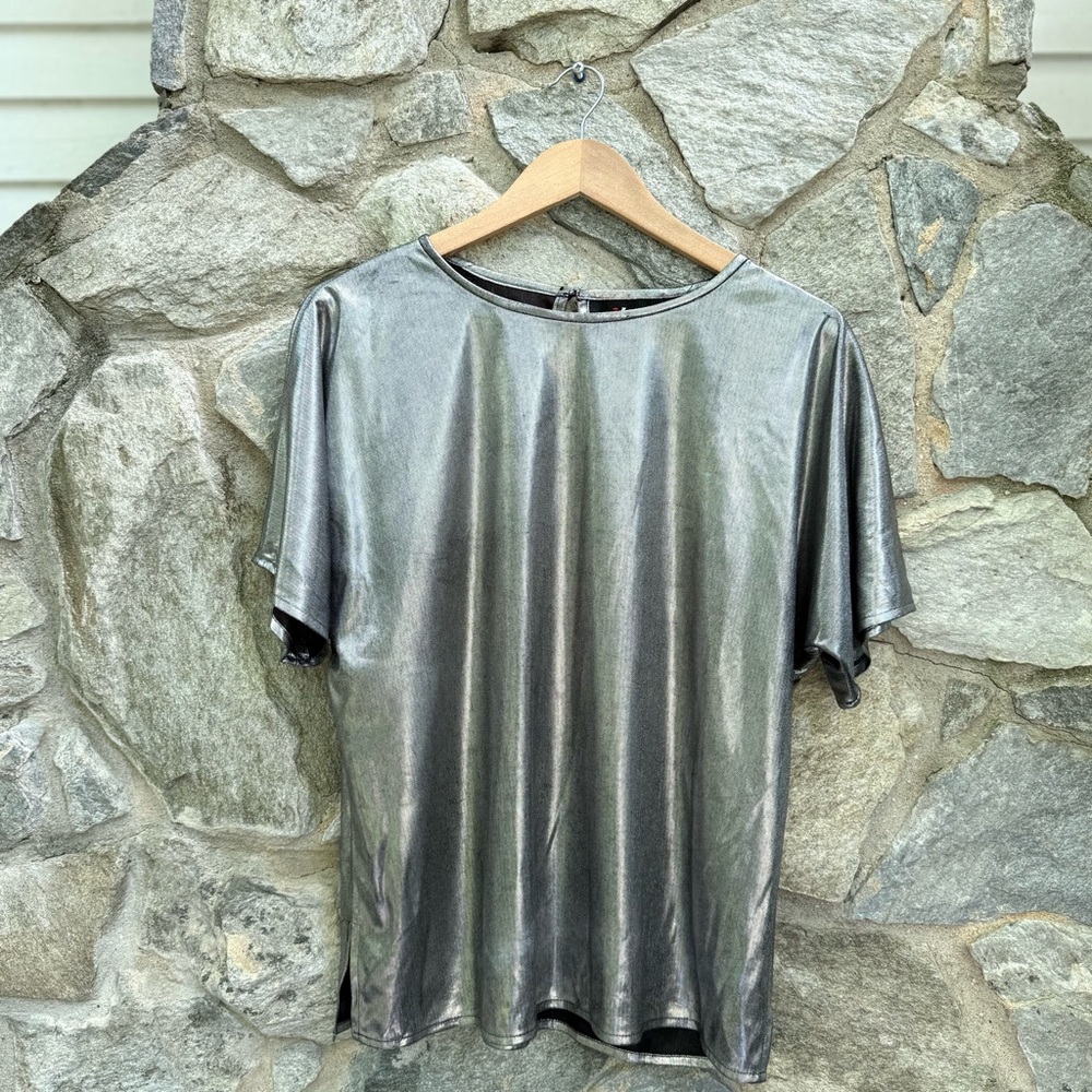 Vintage 90s Silver Metallic Dolman Sleeve Top
